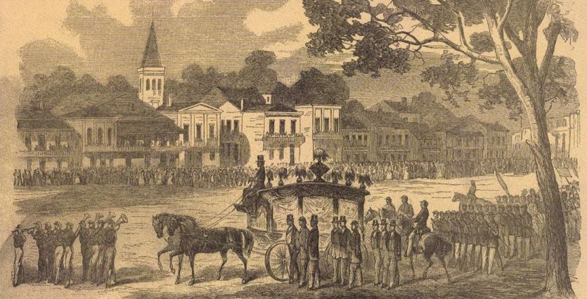 Funeral procession of Captain André Cailloux, New Orleans, July 1863 — engraving from Harper's Weekly